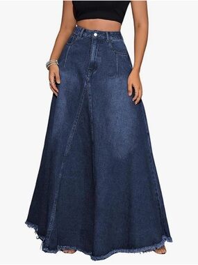 Dark Wash Wide Leg Denim Skirt